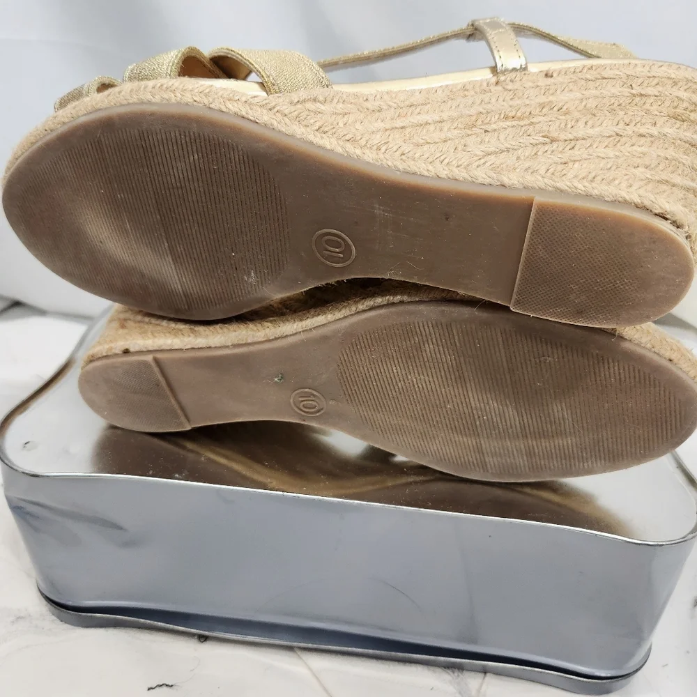 Merona Sparkly Gold Strappy Espadrille Sandals Size 10